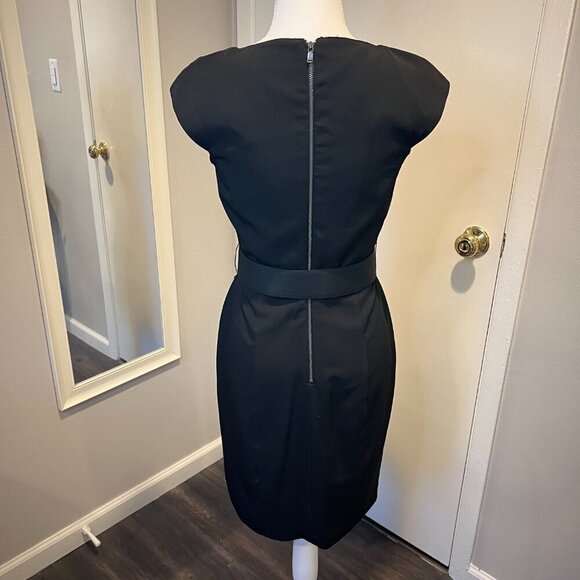 NWT Chetta B sunhee Black Cap Sleeve Belted Midi Dress, Size 4 - Picture 9 of 15